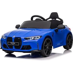 PortoAlegre Macchina Elettrica per Bambini 12V BMW M4 con Telecomando 2.4 GHz,3 Velocità, Luci a LED, Clacson e Musica, Auto Macchina Elettrica Per Bambini 3-8 Anni (Blu)