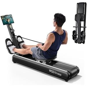 YPOO Vogatore Pieghevole per Casa ，Vogatore Magnetico Silenzioso con App Esclusiva, 16 Livelli di Resistenza, con Doppio Binario Scorrevole, capacità di carico massima di 160 kg, con monitor LCD