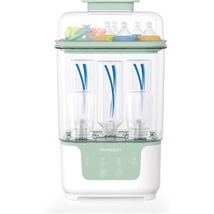Momcozy Sterilizzatore e Asciugatrice per Biberon, Capacità 6 Biberon, Sterilizzatore Compatto 4 in 1 per Biberon, Parti per Tiralatte e Articoli Essenziali per Neonati, Stendibiancheria Incluso