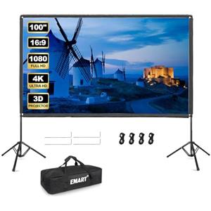 EMART Telo Proiettore di Proiezione 100 Pollici 4K HD con Set Supporto, Lo Sfondo Può Essere Proiettato su Entrambi i Lati, Adatto per La Visione di Film in Sala, Riunioni ed Eventi All'aperto
