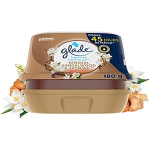 Glade Gel Premium - Deodorante infuso con oli essenziali per bagno e bagno - Sensual Sandalwood e Jasmine - 45 giorni di fragranza, 180 g