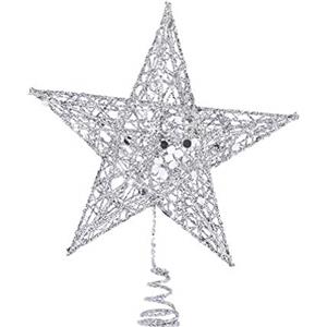 DOITOOL Puntale Albero Natale Argento, Stella di Natale per Albero 15 cm Adatto Decorazioni Natalizie Adatte