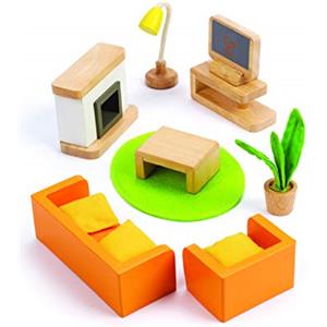 Hape Stanza Multimediale e Salotto per la casa delle bambole | Mobili in miniatura in legno per gioco di ruolo dai 3 anni