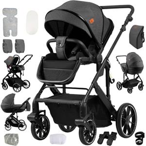 NADDLILY Passeggino 4 in 1, Passeggino Trio con Spinta Reversibile a Due Vie, Trio Passeggini Neonati con Accessori, Carrozzina per Neonati con Design Portatile Pieghevole Un Clic (688 Deep Grey)