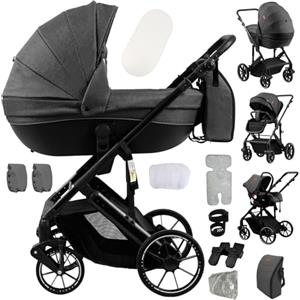 Sianldcone Passeggino 4 in 1 Trio Neonati, Tessuti di Alta Qualità Carrozzina per Neonato, Spinta Bidirezionale Passeggino Reversibile, Visione Aperta Passeggini Trolley (688 Deep Grey)