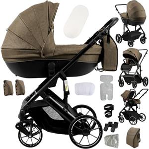 Sianldcone Passeggino 4 in 1 Trio Neonati, Tessuti di Alta Qualità Carrozzina per Neonato, Spinta Bidirezionale Passeggino Reversibile, Visione Aperta Passeggini Trolley (688 Khaki)