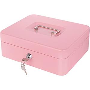 Goehiaul Cassetta di sicurezza con vassoio e serratura per soldi in metallo, per contanti, 20 x 17 x 10 cm, colore: Rosa