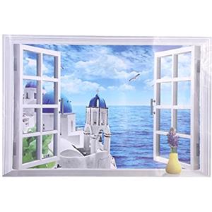 Jadpes Adesivo da, Autoadesivo della Parete Carta da Parati autoadesiva Autoadesivo della Parete di Paesaggio della Finestra del Mare della Grande Rimovibile 3D (01)
