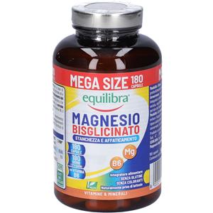 Equilibra Magnesio Bisglicinato 250mg con Vitamina B6 - 180 Capsule Vegan per Stanchezza e Funzione Nervosa