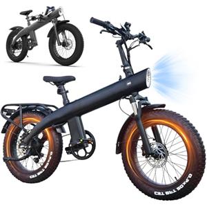 HX Bici Elettrica Pieghevole da 48V 20Ah Batteria Rimovibile,20×4.0 Fat Tire 7 Velocità Bicicletta Elettrica＆Telaio posteriore,Autonomia di 60-120 km E-bike da per Ogni Terreno,MTB,Spiaggia