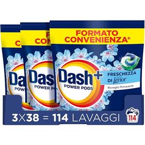 Dash Power Pods Detersivo Lavatrice In Capsule, 114 Lavaggi (38x3), Freschezza Di Lenor, Risveglio Primaverile, rimuove addirittura gli odori di sudore vecchi di 7 giorni, per una pulizia impeccabile