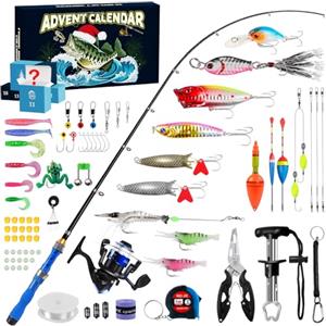 Vexyra Calendario Avvento Pesca 2025 Uomo Ragazzo Adolescenti, 24 Giorni Calendario dell'Avvento con Esca e Canna da Pesca, Calendari Avvento Amante della Pesca Regali di Natale per Nonno Padre Amico