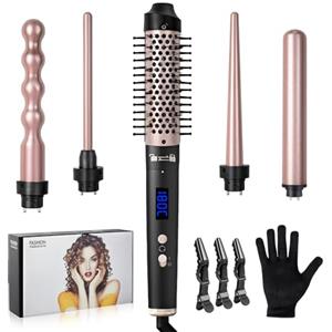 Carehabi Ferro arricciacapelli 5 in 1, 9 - 32 mm, con diversi accessori per ricci grandi e piccoli, 160 - 230 °C, kit bigodini con guanti e fermaglio per capelli