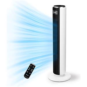 LEVOIT Ventilatore a Torre con Telecomando 92CM, Serie Classica| 92 cm, Ventola di Raffreddamento Silenziosa 28 dB, 3 Modalità, 5 Velocità, Oscillazione 90° Timer 12H, Display LED, 39W,Bianco Classico