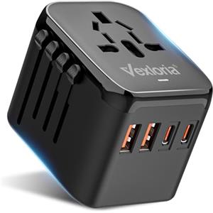 Vexloria Adattatore Da Viaggio Per Tutto Il Mondo, Adattatore Per Spina Da Viaggio In Tutto Il Mondo, Con 2 Usb A E 2 Usb C, Adattatore Da Viaggio Per Usa, Inghilterra, Thailandia, Australia, PD20 W
