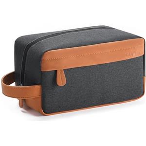 Elviros Beauty case da viaggio da uomo, kit dopp da appendere, idrorepellente, in pelle PU, con grande capacità, per viaggi e bagno, regalo per uomini,, Nero , M, Base in pelle PU