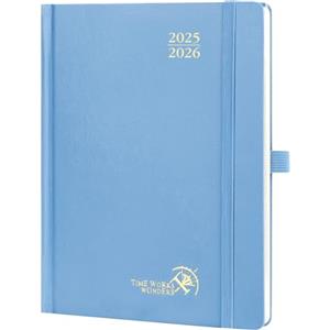 POPRUN Agenda 2025 2026 Settimanale Verticale 22 x 16,5 cm, Diario Scuola 17 Mesi da Ago.2025 a Dic.2026, Copertina Rigida, Carta Spessa da 80 GSM, Blu Foschia