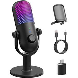 GUEVWES USB Microfono PC Gaming RGB: PC Gaming Microfoni per PS4 & PS5 - Microphone con Pulsante di Silenziamento - Podcast Micro per Youtuber - Regalo Cancellazione del Rumore Microfono per Gamer