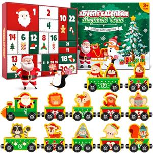 Vexyra Calendario Avvento 2025 Bambino Kinder, Calendario dell'avvento Bambina Bimbo Trenino Magnetico in Legno, Conto Alla Rovescia di 24 Giorni Calendario dell Avvento Giocattolo Regali di Natale