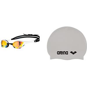ARENA Occhialini Cobra Ultra Swipe Mirror da nuoto, unisex, per bambini, rame giallo, misura unica & Classic Silicone, Cuffia Unisex Adulto, Bianco (White/Black), Taglia Unica