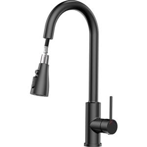 SREWOHS PRO Rubinetto Lavello Cucina,Miscelatore Cucina con Doccetta Estraibile, 4 Modalità Acqua, Bocchello girevole a 360°, Arco alto, Acciaio Inox per Lavello da Cucina a 1 foro (Nero)