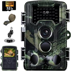 YOVOCA Fototrappola 2,7K 58MP, Fotocamera Caccia Grandangolare 120 ° Fototrappole Infrarossi Invisibili con Scheda 32GB, Foto Trappola di Sorveglianza per Animali Movimento Attivato Visione Notturna 0,1s