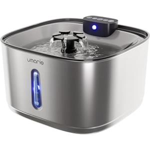 Umarie Fontanella per Gatti Senza Fili Acciaio Inox, con Sensore di movimento - 3,2L Ultra Silenziosa Fontana per Cani (25 dB), con Pila 4000 mAh, Filtro Carbone Attivo + Facile da Pulire