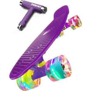 D Deleven Deleven Skateboard 56cm con Ruote LED, Tool per Skate e Cuscinetti Abec 7 - Per Bambini Principianti Ragazze Ragazzi Adolescenti Adulti