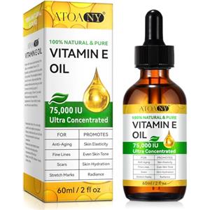 FlameBeauty Olio Vitamina E 75.000 UI - Biologico Puro e Naturale per Viso, Corpo, Cicatrici e Cuoio Capelluto | Idratante e Rigenerante (1 Packs 1x60ML)