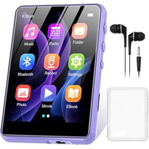ZAQE 128GB Lettore MP3 Bluetooth 5.4 con schermo a colori TFT da 2,4 pollici, lettore MP3 sportivo HiFi con altoparlante, touch screen, radio FM, registrazione, fino a 256GB (Viola)