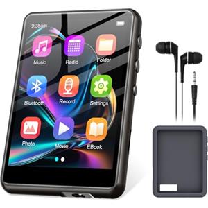 ZAQE 128GB Lettore MP3 Bluetooth 5.4 con schermo a colori TFT da 2,4 pollici, lettore MP3 sportivo HiFi con altoparlante, touch screen, radio FM, registrazione, fino a 256GB, Nero