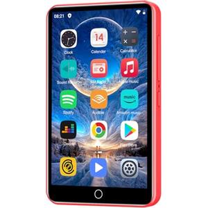 ZAQE Lettore MP3 MP4 da 80 GB con Bluetooth e WLAN, touchscreen da 4 pollici, con Spotify, lettore musicale in streaming Android con Audible, lettore MP4 hi-fi digitale portatile(Rosso)