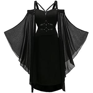 CNVAUIE Costume rinascimentale da donna, abito medievale con maniche a tromba gotico, maxi abito per carnevale, Halloween, feste (Nero 01, XXL)