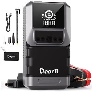 Doorii Avviatore Batteria Auto con Compressore 150PSI 4000A Portatile Avviatore Emergenza per Moto Motori a Benzina Fino a 7.0L Ges o 5.5L Diesel, Starter Batteria Portatile Jump Start con LED/LCD (L)
