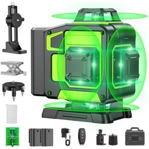 karzu Livella Laser Autolivellante 16 Linee, 4 X 360 °Livello Laser Autolivellante Verde, 2 x Batterie, Autolivellante, Supporto rotante, Telecomando Cabina di rilevamento