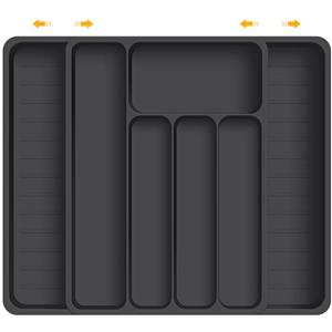ROELLY Porta Posate Cucina Cassetto, Portaposate da Cassetto con 7 Scomparti, Organizer Cassetti Cucina 37 * 28 cm, per Riporre Stoviglie da Cucina, Riporre Cassetti, Nero