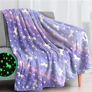 LXTOPN Coperta luminosa al buio, Coperta In Pile per ragazze, 150 x 200 cm Coperta in Pile di Flanella, Regali Unicorno per bambini (viola, 150 x 200cm)