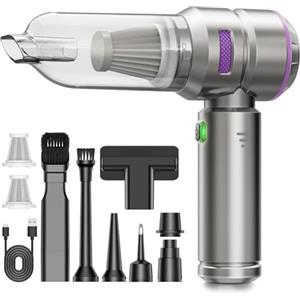 KITBEZN Aspirabriciole Senza Fili, 26000Pa Aspirapolvere Auto Portatile, 4 in 1 Mini Aspirapolvere Portatile Senza Fili con Ricarica Rapida, Aspirapolvere Potente per Auto Casa Ufficio, Argenteo