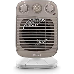 De'Longhi HFS50F24 Termoventilatore, Silenzioso, 3 livelli di potenza, TIMER 24H, ventilazione estiva, protezione antigoccia, maniglia, luce pilota, per ambienti fino a 70m³, bianco/grigio