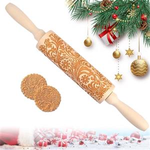 Vibbang Pensino Rotolante in Goffratura, Mattarello in Legno di Natale, Scolpito con Gesu, Snowflake Motivi Rotolante, Strumento di Francobolli per Biscotti Natalizi per Cottura da Cucina (B)
