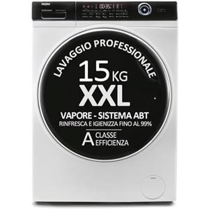 Haier I-Pro Series 7 Plus HW150-BP14986E Lavatrice, 15 kg. 1400 Giri, Motore Inverter BPM, Cestello XXL Illuminato, Classe A, AxLxP (Cm) 98x70x63, Bianco