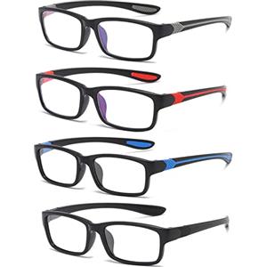 Eyglajdd Occhiali da Lettura TR90 per Donna Uomo, Occhiali da Lettura Rettangolari Aiuto alla Lettura, Confezione da 4 Occhiali Bloccanti Luce Blu Nero-Grigio-Blu-Rosso +3,50