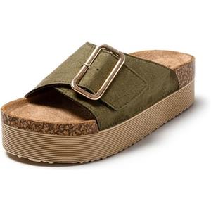 JOMIX Ciabatte Donna Estivi Fascia con Fibbia Sandali Ragazze Mare Pantofole Eleganti da Spiaggia Suola in Sughero Sintetico SD9168 (Verde Scuro,37)