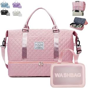 YOUYIKE Borsone da Viaggio Donna, con Scomparto per le Scarpe, 41.8 L Impermeabileborsa Palestra Donna, Borsone Viaggio Weekender, Pieghevole Borsa Viaggio XXL, Borsa Parto Ospedale Mamma (rosa)
