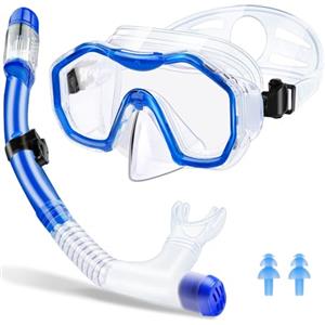 Tmysim Set da Snorkeling per Adulti con boccaglio e Maschera Subacquea,Maschera Subacquea Adulti,Anti-Fog,Anti-Perdita,Vetro temperato,Panoramica a 180°,Maschera per Immersioni (Blue)