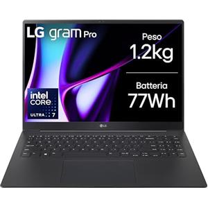 LG gram Pro 16Z90SP Notebook 16" OLED 2.8K (2880x1800), Intel Core Ultra 7 155H, 16GB RAM, 1TB SSD, Ultraleggero solo 1.2kg, Batteria 77Wh, Windows 11 Home, Tastiera italiana, Nero