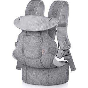 GAGAKU Marsupio Neonato 0-36 Mesi,4-in-1 Porta Bebe Traspirante Regolabile Facile da Indossare viso in Faccia in Avanti e Indietro Indossare per Marsupio Neonato Ergonomico fino a 15kg-Grigio