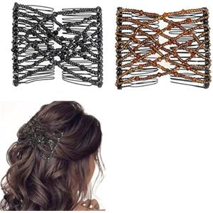 PYEUIFT pettini per capelli con perline, Set da 2 pezzi, pettine magico per capelli, Pettinini Elastici e Fermacapelli per Donne, Fermacapelli da Donna Eleganti, Accessori pratici e alla moda