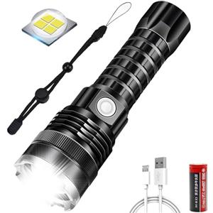 BESTSUN Torcia LED XHP70, Torcia portatile ricaricabile super luminosa da 12000 lumen Lampada torcia impermeabile zoomabile 5 modalità Torcia per campeggio Escursionismo Pesca Caccia