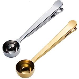 MaoNativey 2 Pezzi Cucchiaino da caffè, Multifunzionale 2 nel 1 Cucchiaio dosatore per caffè e caffè con Impugnatura a Clip,Acciaio Inox Cucchiaio per caffè